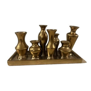 Multiple Seven Ceramic Vase Cluster, Attached to Tray Centerpiece Gold